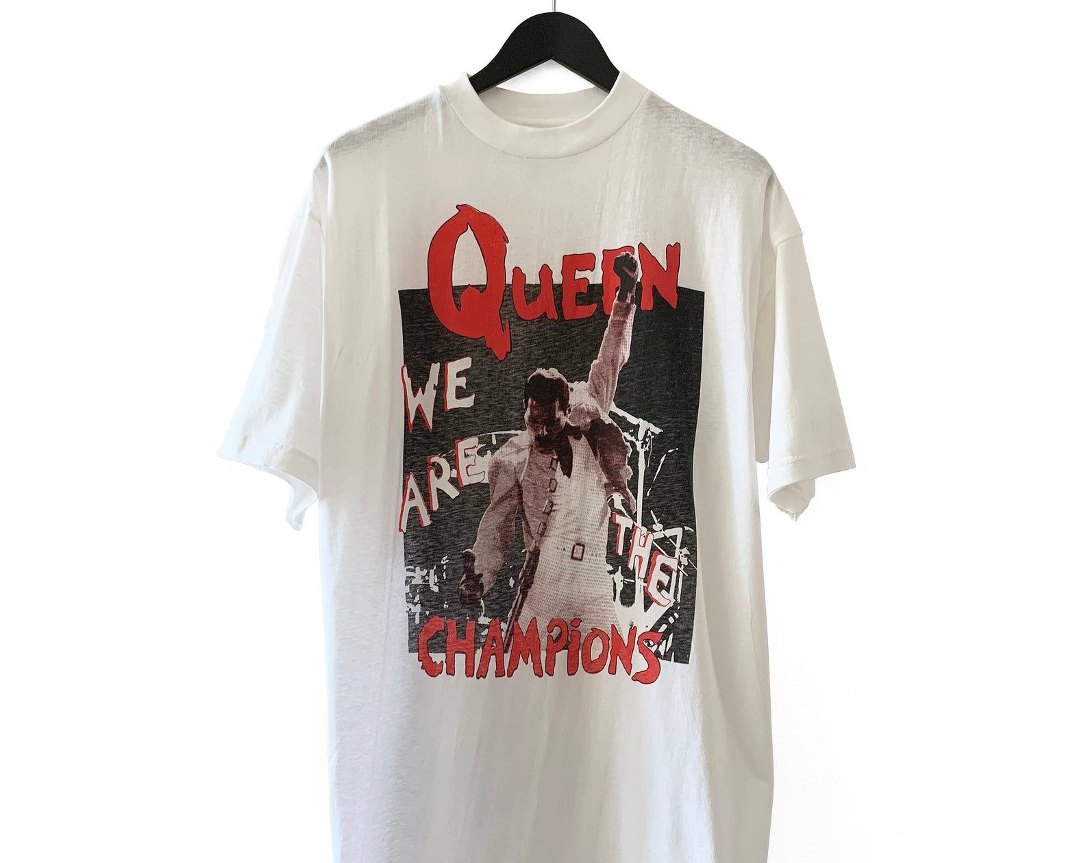 Rare Queen Late 80S We Are The Champions T Shirt Freddie Mercury Brian May Rodger Taylor John Deacon