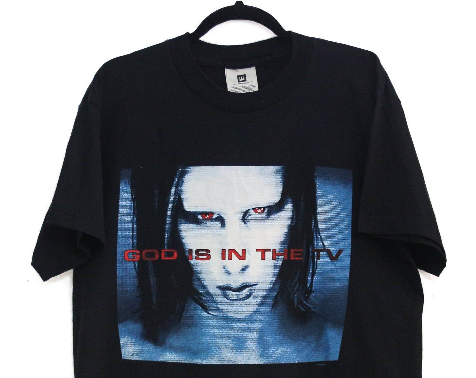 Rare Vintage 1998 Marilyn Manson God Is In The Tv T-Shirt L rare vintage 1998 marilyn manson god is in the tv t shirt l 3hwgl