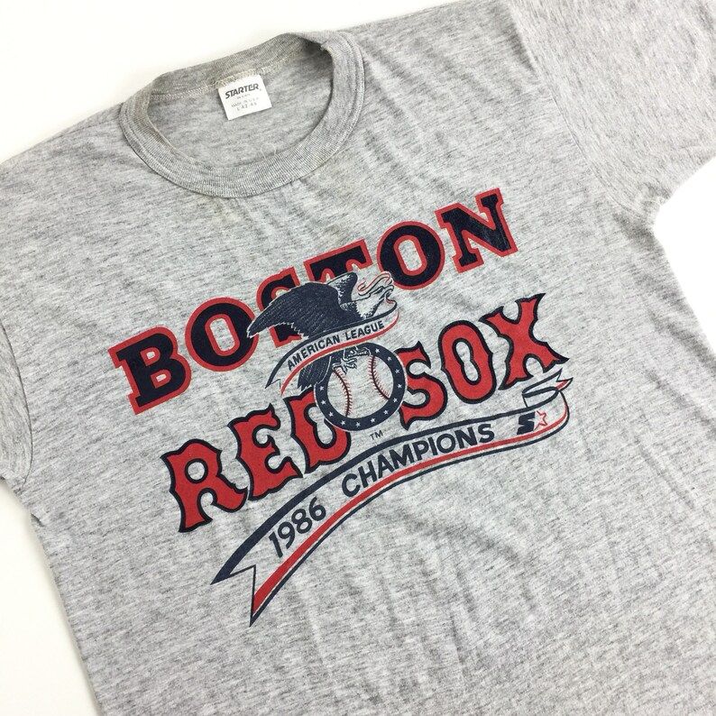 Rare Vintage 80S 1986 86 Starter Mlb Boston Red Sox 86 American League Champs Champions Baseball Graphic Tee T Shirt