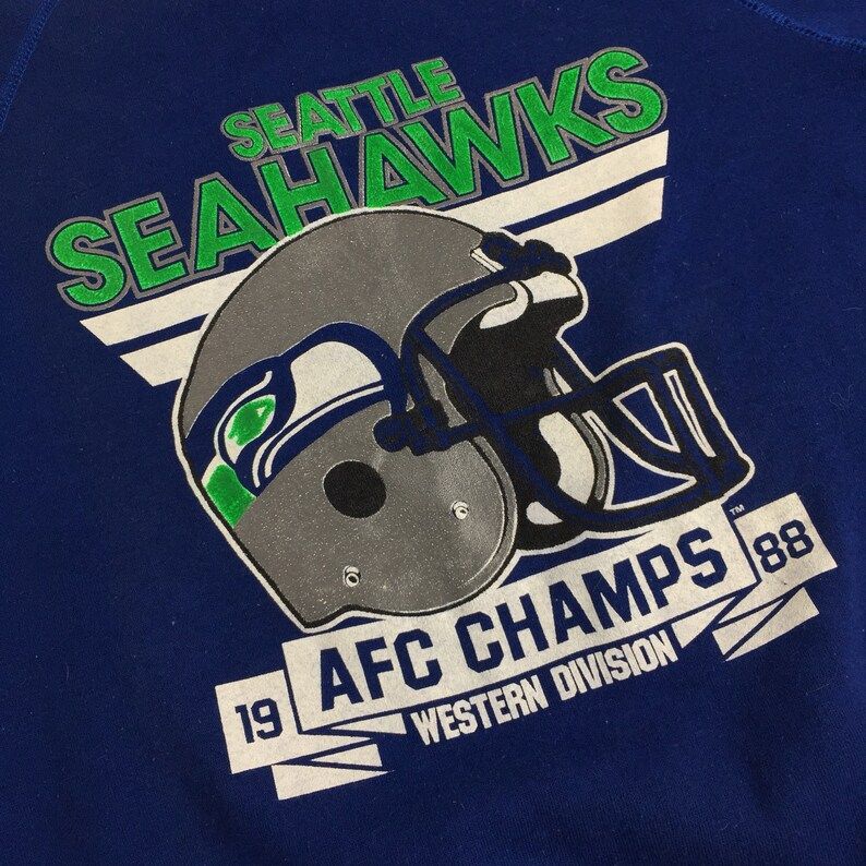 Rare Vintage 80S 1988 88 Nfl Seattle Seahawks Afc Western West Division Champions Raglan Pullover Crewneck Football Sweatshirt