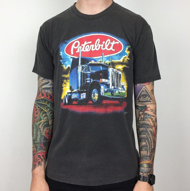 Rare Vintage 80S 1988 88 Peterbilt Trucker Trucking Holoubek Faded Single Stitch Graphic Tee T Shirt