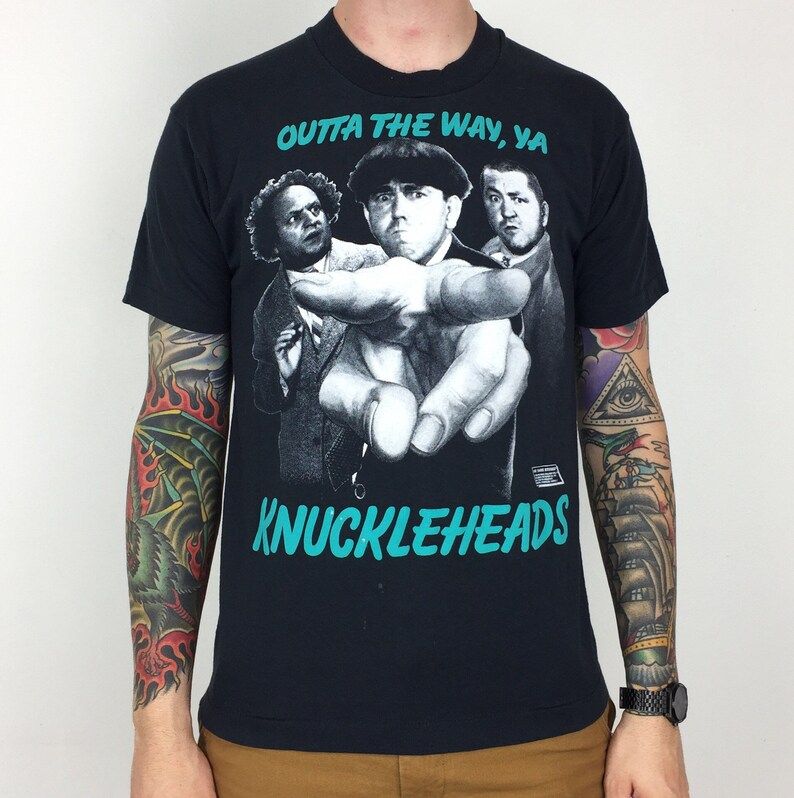Rare Vintage 80S 1989 89 The Three Stooges Outta The Way Ya Knuckleheads Screen Stars Tv Promo Graphic Tee T Shirt