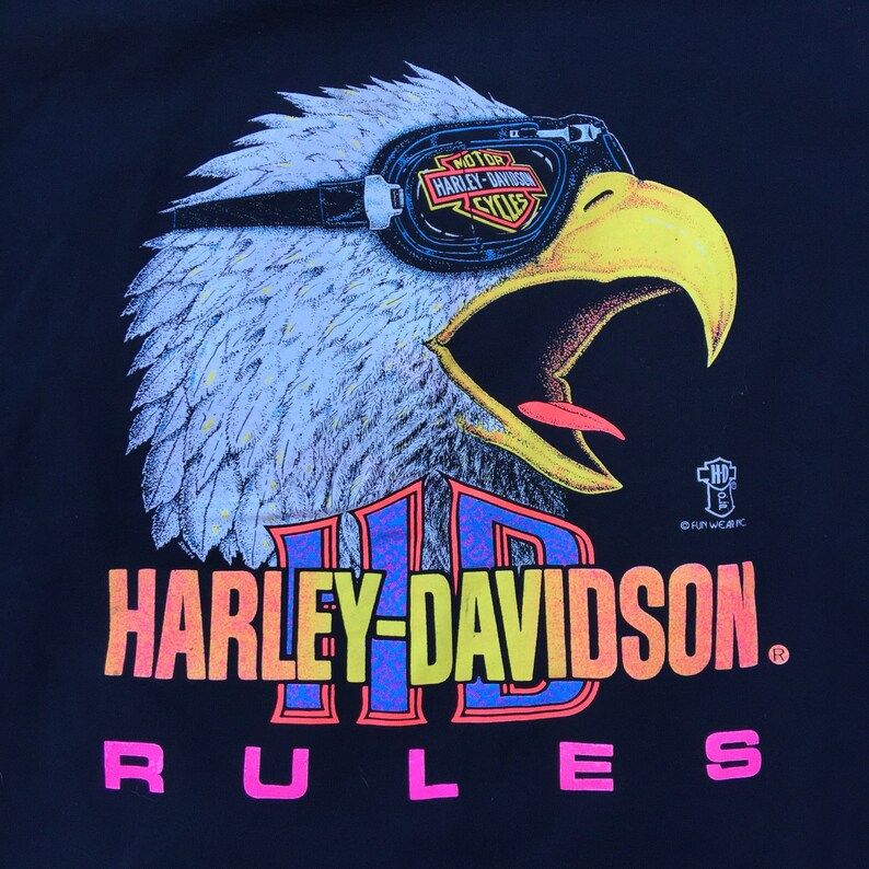 Rare Vintage 80S Harley Davidson Rules Motocycles Neon Eagle Belton T Shirt