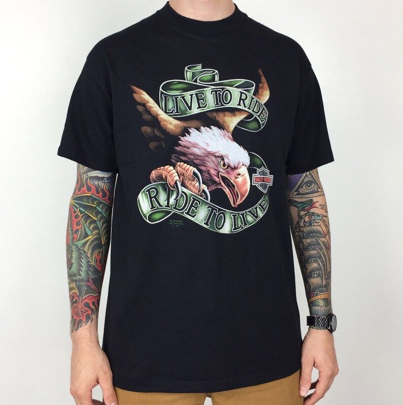 Rare Vintage 90S 1991 91 3D Emblem Harley Davidson Live To Ride To Live Eagle Single Stitch Motorcycle Graphic Tee T Shirt