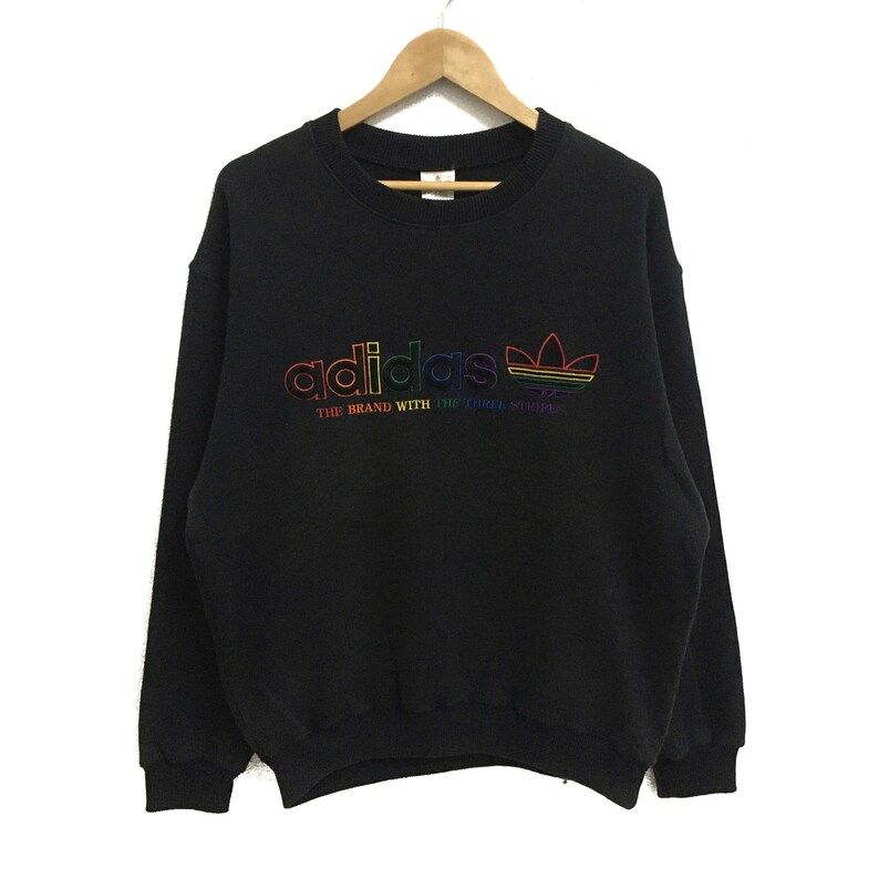 Rare Vintage Adidas Trefoil Big Logo Embroidered 3 Stripe Crew Neck Sweatshirts Jumper Pullover Large Size