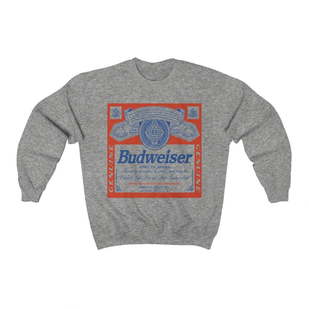 Rare Vintage Budweiser Big Logo Grey Colour Sweatshirt 211208