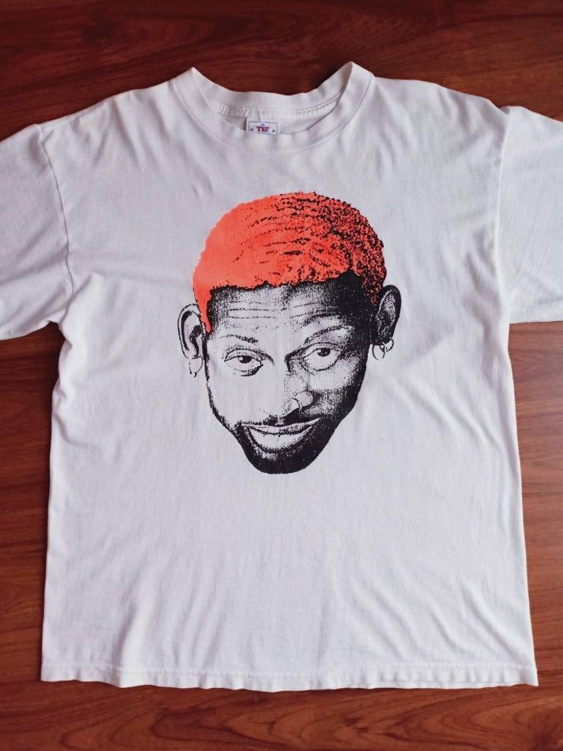 Rare Vintage Dennis Rodman Orange Hair Caricature 90'S Nba Basketball Shirt