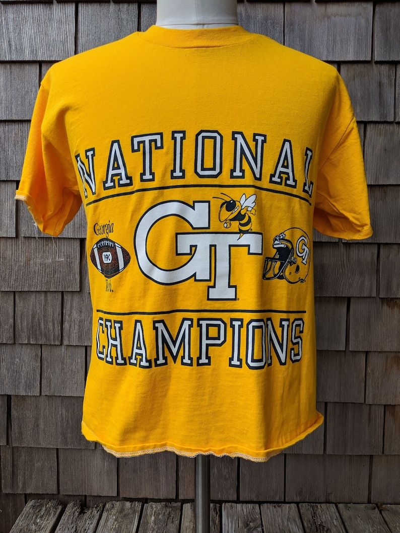 Rare Vintage Georgia Tech Yellow Jackets 1990 National Champions Crop Top T Shirt