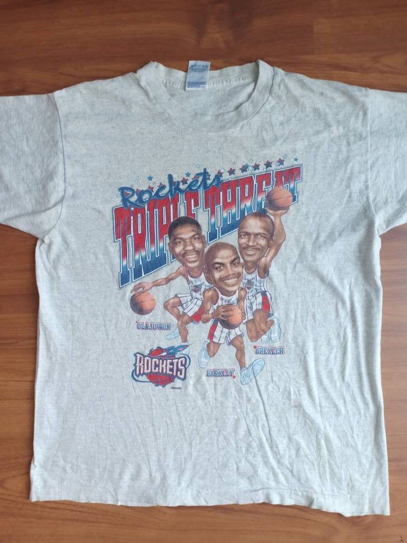 Rare Vintage 90's Houston Rockets Triple Threat Caricature Shirt