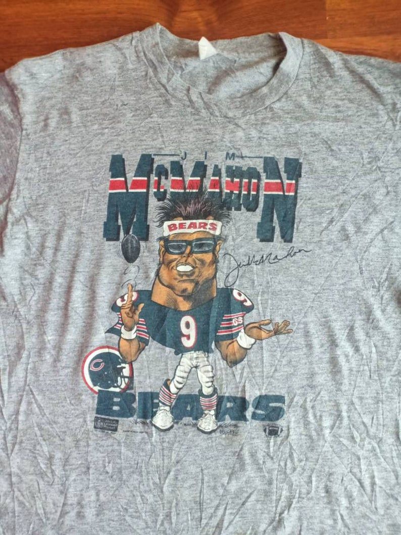 Rare Vintage Jim Mcmahon Caricature 80'S Chicago Bears Nfl Football Shirt rare vintage jim mcmahon caricature 80s chicago bears nfl football shirt d6b9r