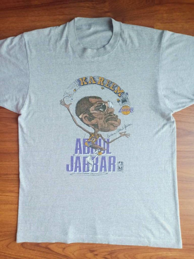 Rare Vintage Kareem Abdul Jabbar Caricature 80'S Lakers Basketball Nba Soft And Thin Shirt