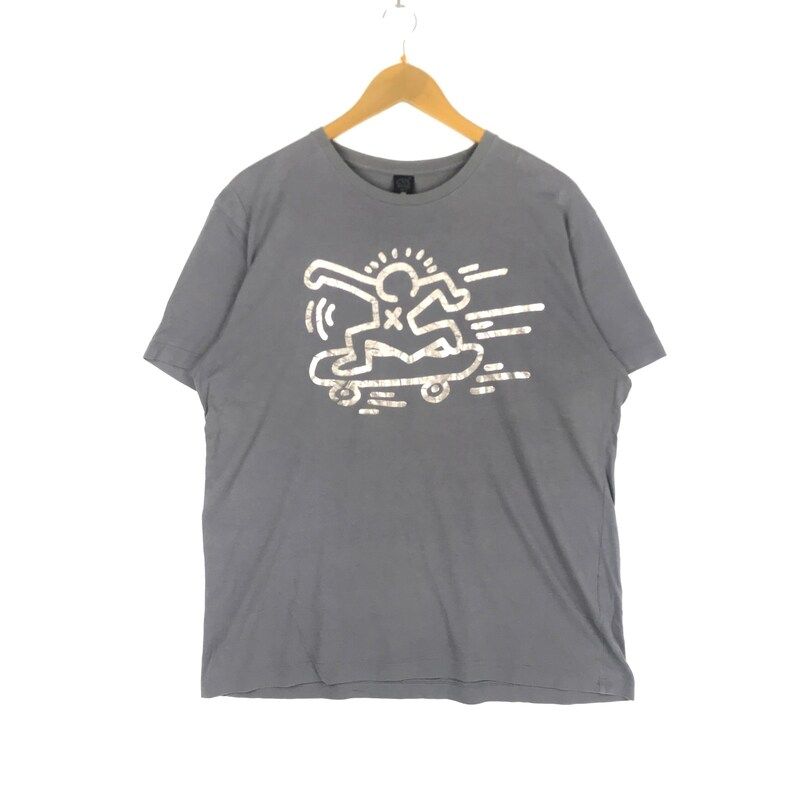 Rare Vintage Keith Haring Crewneck Tshirt Vtg 90S Keith Haring Shirt Pop Art Skate Design Fashion Streetwear Gray Colour Large