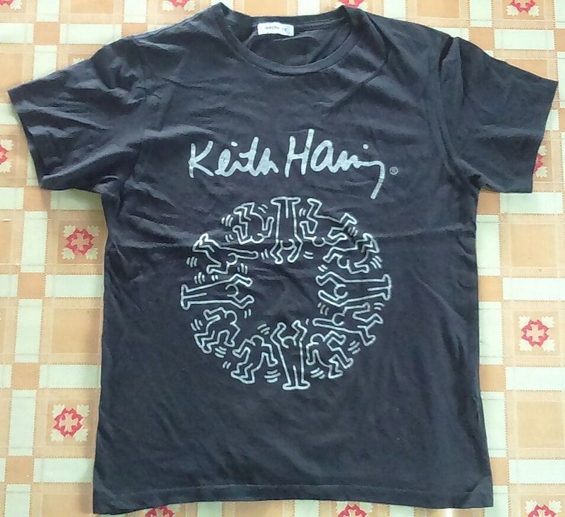 Rare Vintage Keith Haring Pop Art Black T Shirt