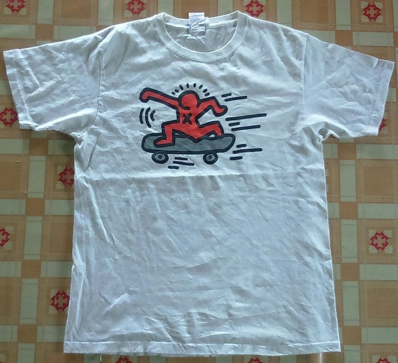 Rare Vintage Keith Haring Pop Art White T Shirt
