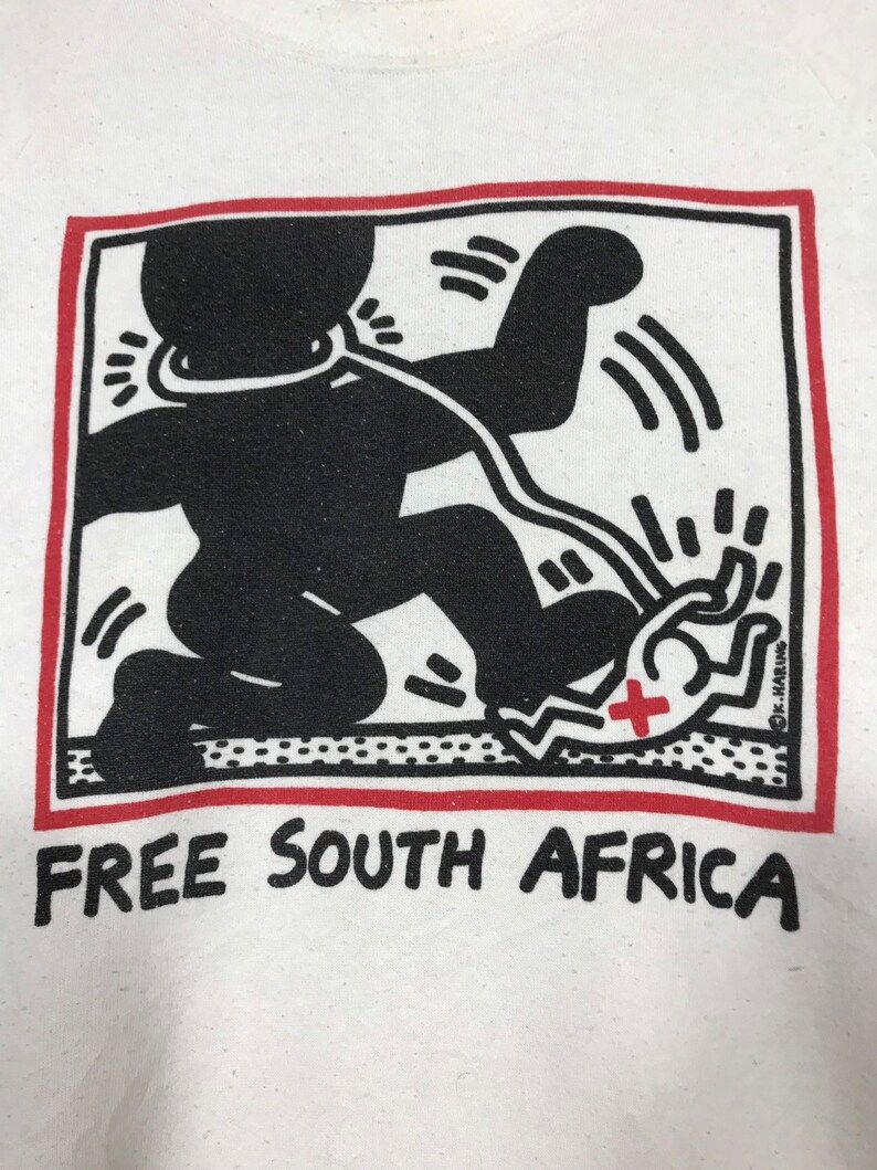 Rare Vintage Keith Haring Sweatshirt Vtg 90S Keith Haring Free South Africa Nelson Mandela Design Shirt Port Art Retro Rap Tees Hip Hop