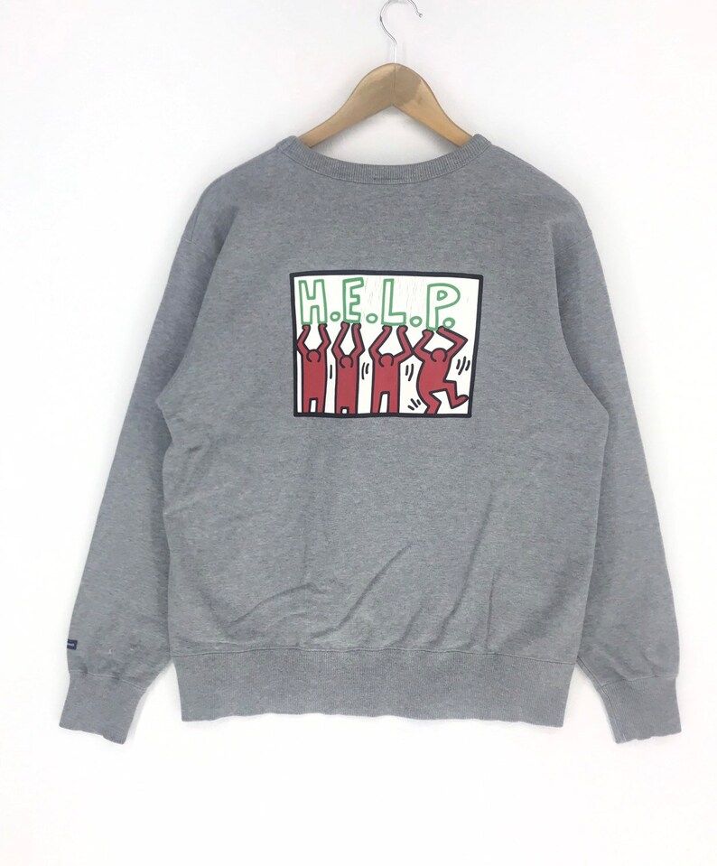 Rare Vintage Keith Haring Sweatshirt Vtg 90S Keith Haring Help Design Shirt Port Art Retro Rap Tees Hip Hop Swag