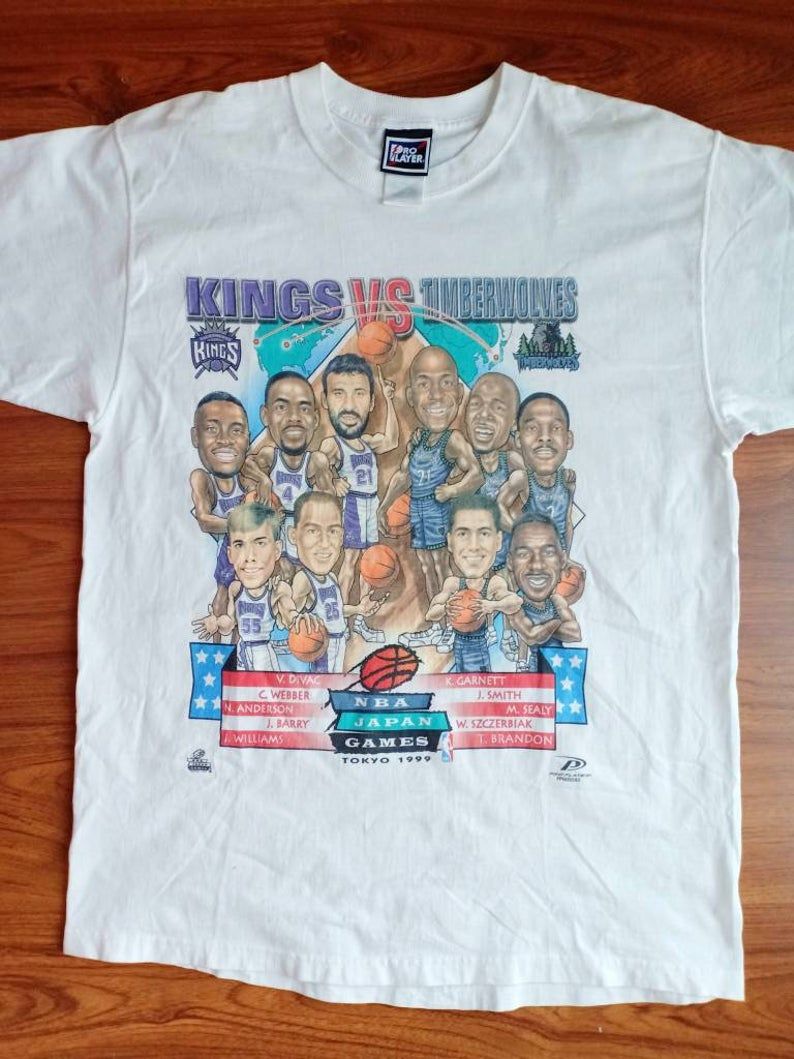 Rare Vintage King Vs Timberwolves Caricature 90'S Nba Basketball Pro Player Shirt