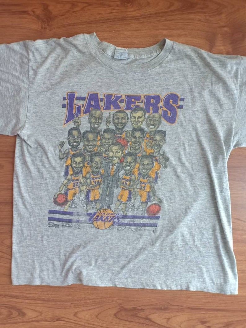Rare Vintage La Lakers Caricature 90'S Nba Basketball Salem Sportswear Shirt