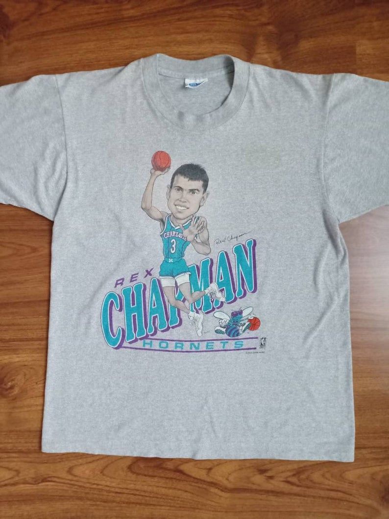 Rare Vintage Rex Chapman Caricature 80'S Basketball Nba Charlotte Hornets Salem Sportwear Shirt