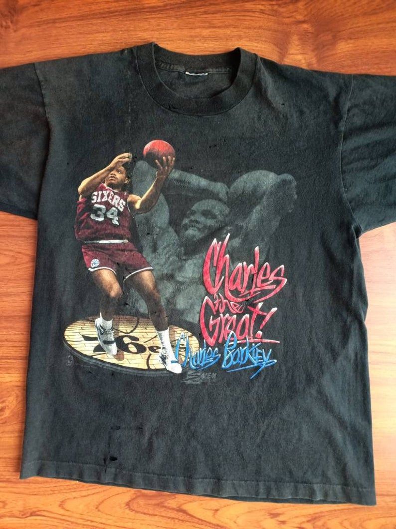 Rare Vintage Vharles Barkley Caricature 80'S Nba Basketball Philadelphia 76Ers Salem Sportwear Shirt