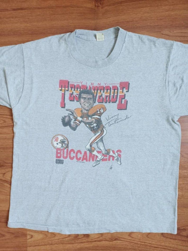 Rare Vintage Vinny Testwerde Caricature 80'S Nfl Football Tampa Bay Buccaneers Shirt