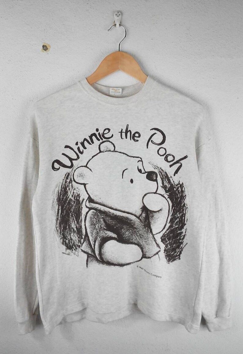 Rare Winnie The Pooh By Walt Disney Big Logo Crew Neck Sweatshirts Hip Hop Swag S Size