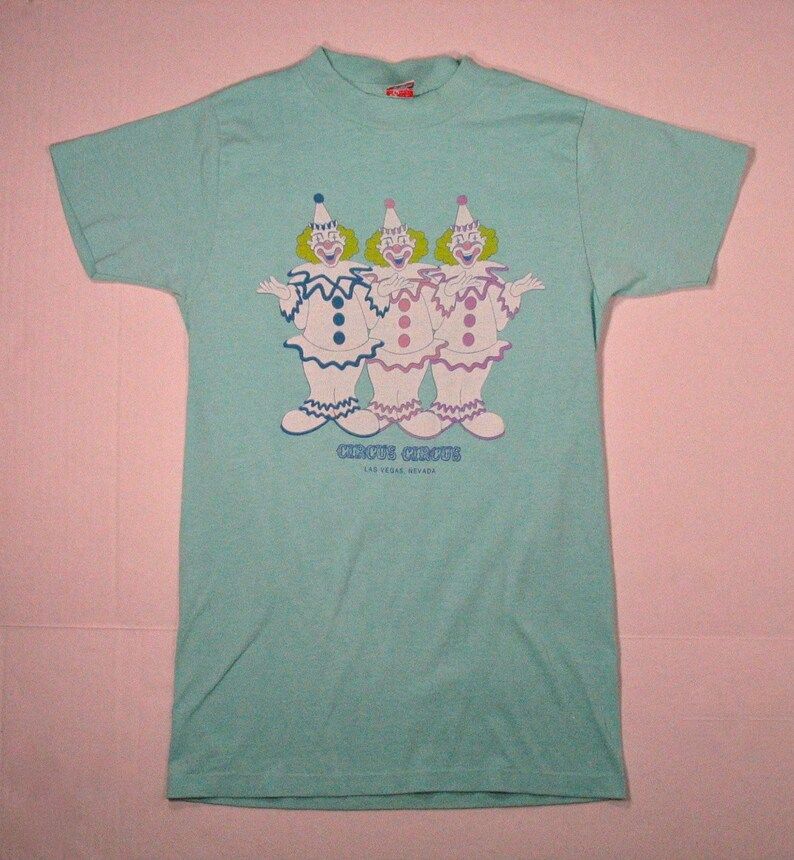 Reserved 80S Clown T Shirt Circus Circus Casino Soft Thin Pastel Green Aqua Blue Xs Extra Small Tee Women Cute Hipster Punk