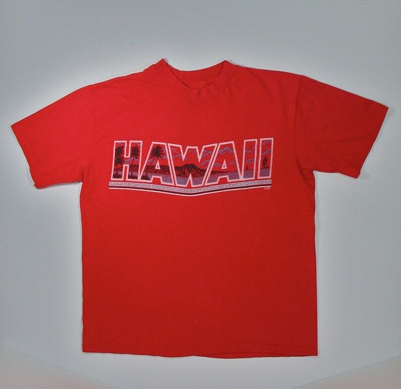 Reserved 80S Hawaii T Shirt Red Tee Hawaiian Islands Aloha Sea Punk Surfer Beach Vacation S M Travel Tourist Souvenir Palm Trees