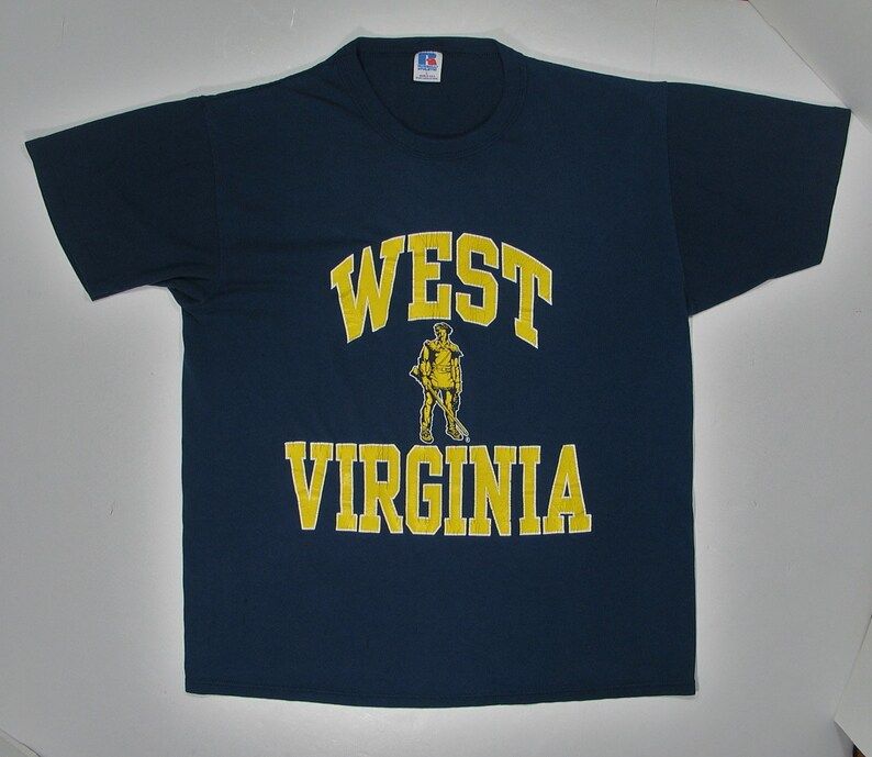 Reserved 80S West Virginia T Shirt Mountaineers Soft Paper Thin Tee College Football Navy Blue Yellow Wvu University Team 70S Ncaa
