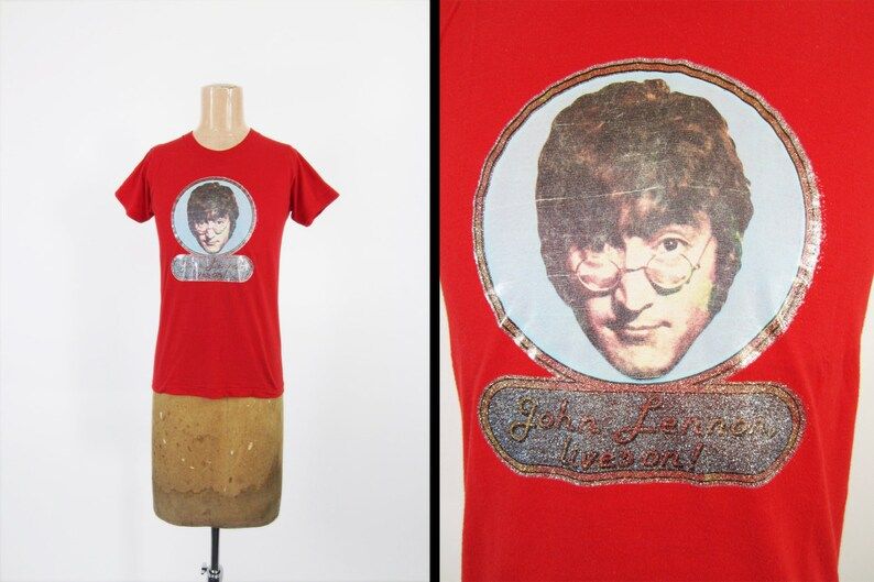Reserved For Gabrielle Vintage 80S John Lennon T Shirt Red Crewneck Iron On Made In Usa