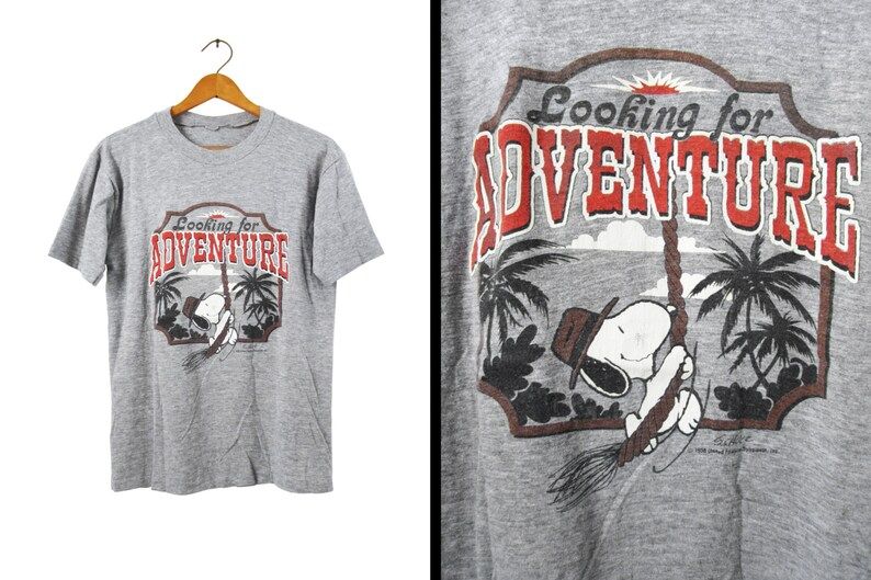 Reserved For Larissa Vintage Snoopy Joe Cool T Shirt Heather Gray 80S Indiana Jones Adventure