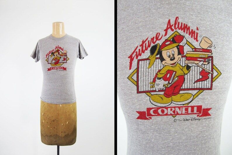 Reserved For Paruse Vintage 80S Mickey Mouse T Shirt Cornell University Heather Gray Made In Usa