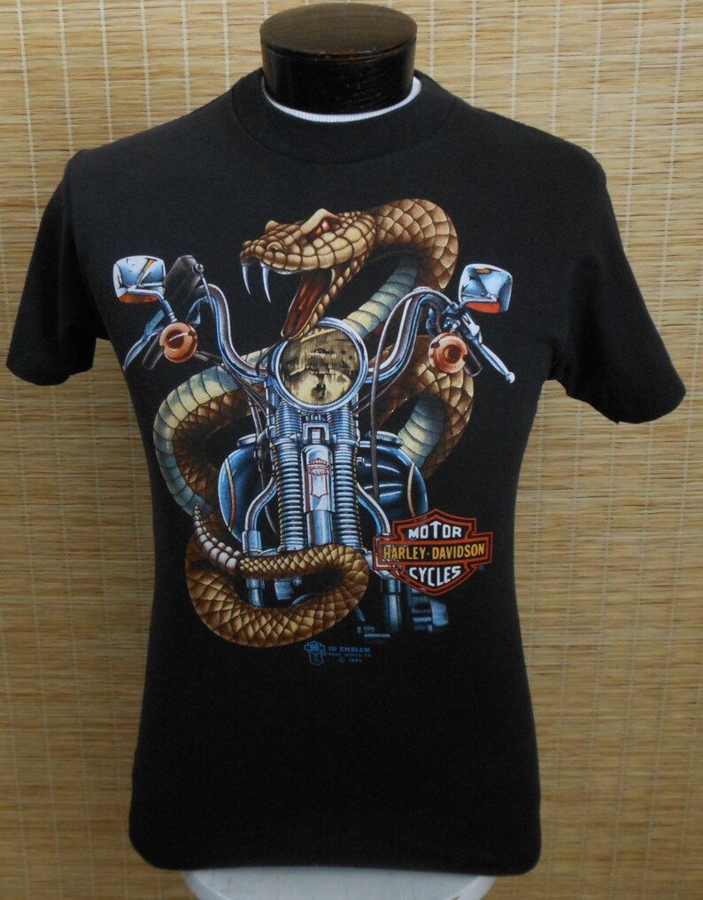 Reserved For Pranai Vintage 80S Harley Davidson Biker Short Sleeve Crewneck 1980S Rattlesnake Motor Cylce T Shirt Size Small To Medium