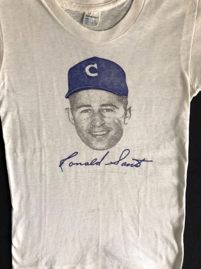 Reserved For Vince Ron Santo 1960S Rare Chicago Cubs Baseball Card Type Photograph Portrait On A White T Shirt