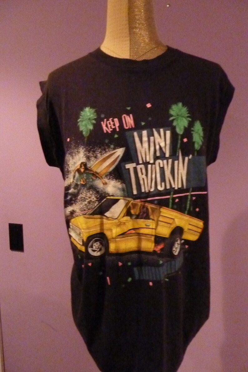 Reserved Super Rad Retro Soft 1980S Black And Neon Thrasher Style Metal Head Surfer Sleeveless Mini Truckin Shirt Size Small Medium Large