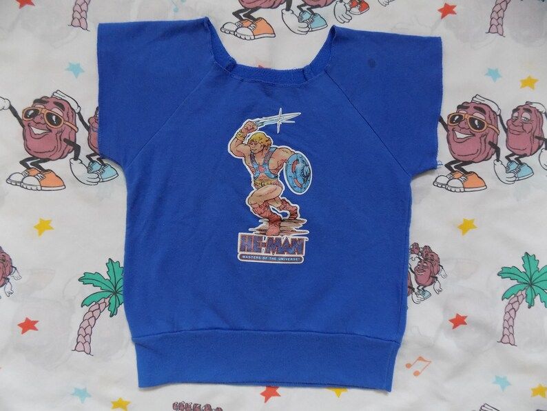 Reserved Vintage 80S He Man Masters Of The Universe Iron On Short Sleeved Sweatshirt Adies Xs Youth Medium 1983 Mattel