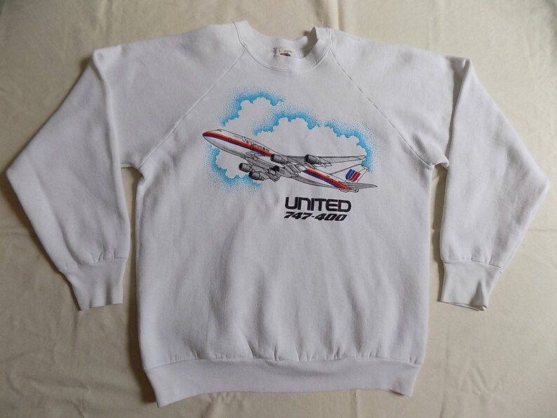 Reserved Vintage 80S United Airlines 747 Pullover Sweatshirt Size Small Super Soft Fruit Of The Loom