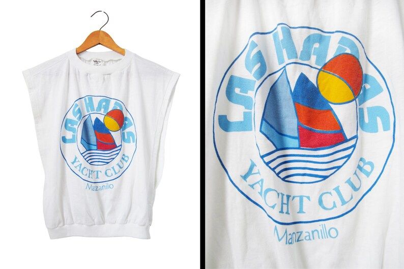 Reserved Vintage 80S Yacht Club Shirt White Tank Top Las Hadas Manzanillo Mexico