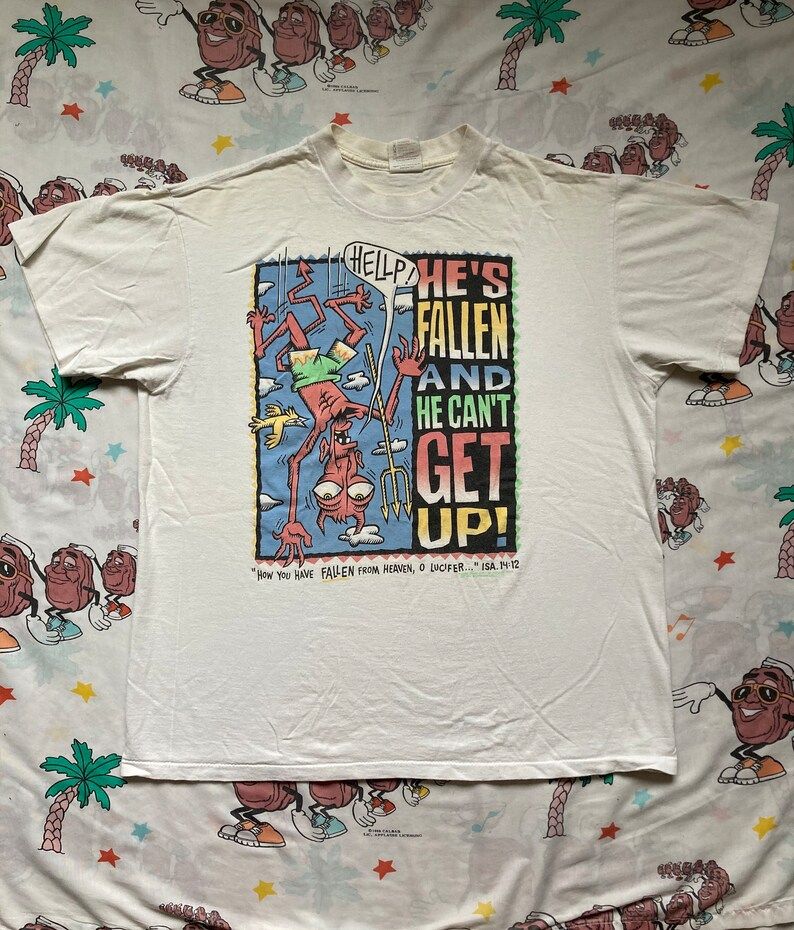 Reserved Vintage 90S Lucifer Hes Fallen And He Cant Get Up T Shirt Satirical Religion Living Epistles