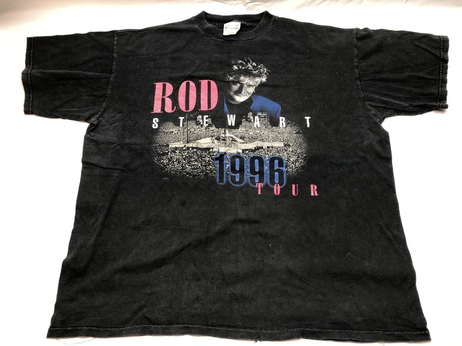 Rod Stewart Tshirt 1996 90S Vintage In The Round Tour Shirt Single Stitch Burnout Black Band Tee