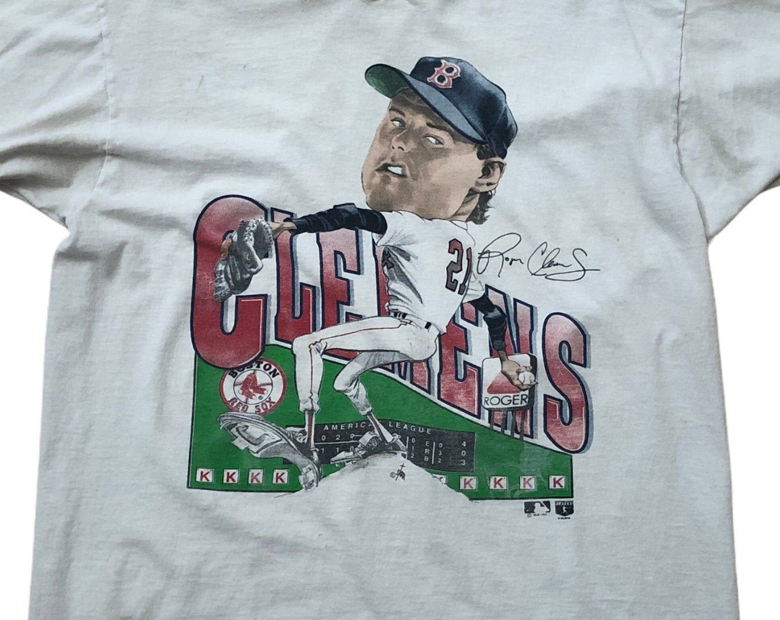 Roger Cles Vintage 90S Caricature M Sportswear Boston Red Sox Cartoon Big Head Strikeout Single Stitch Made Usa Grunge T-Shirt