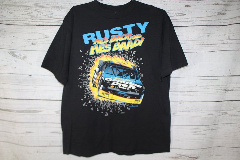 Rusty Wallace Is Back Miller Genuine Draft Beer MGD Vintage Retro Print Large Graphic Shirt