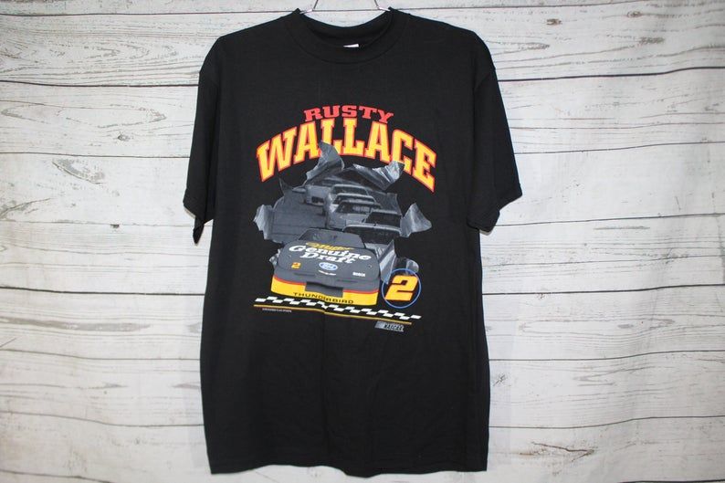 Rusty Wallace Miller Genuine Draft Beer MGD Vintage Retro Print Large Graphic  Shirt