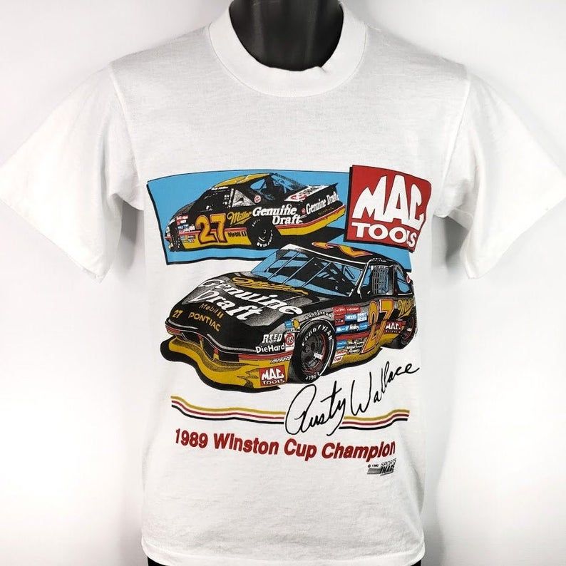 Rusty Wallace Racing Vintage 80s 1989 Winston Cup Champion Miller Genuine Shirt