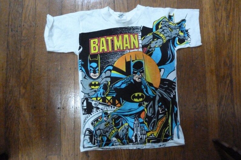 Sale Rare Super Awesome Nerdcore Batman Youth Size Printed 1992 T Shirt Womans Small Extra Small