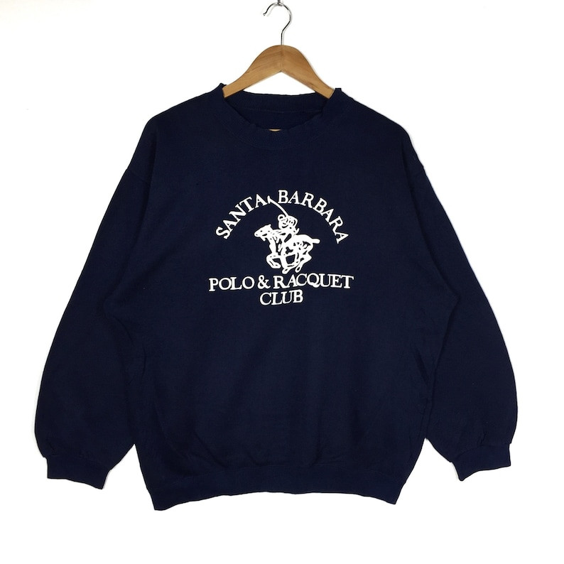 Santa Barbara Poloracquet Club Classic Retro Printed Spell Out Big Logo Crew Neck Sweatshirt