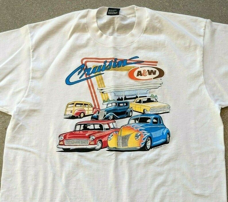 Screen Stars A W Root Beer Mens Xl Vintage Tshirt 1990S Classic Cars Cruisin