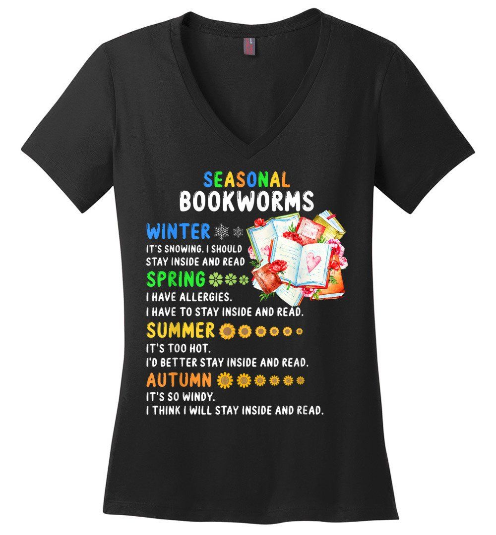 Seasonal Bookworms For Book Lovers Reading book V-neck