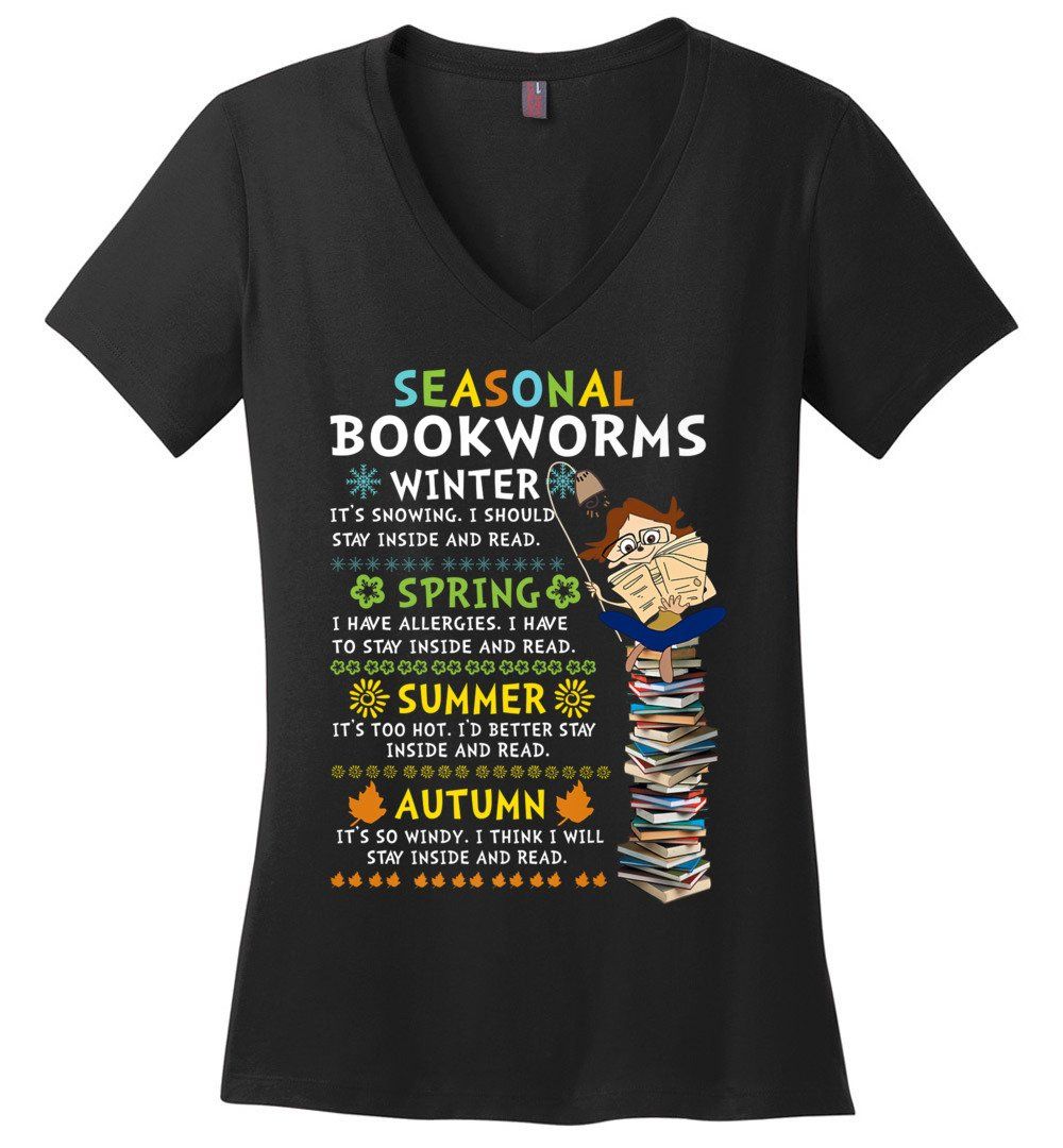 Seasonal Bookworms Moods Reading Book Lover Librarian Reader V-neck