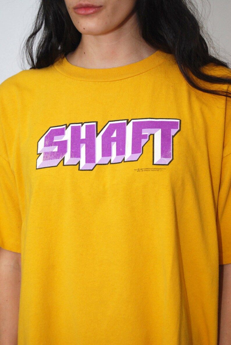 Shaft T Shirt Xl Vintage 90S Movie Film Yellow Gold Top Stanley Desantis Black Blaxploitation Exploitation Action Logo Retro 70S Hip Hop